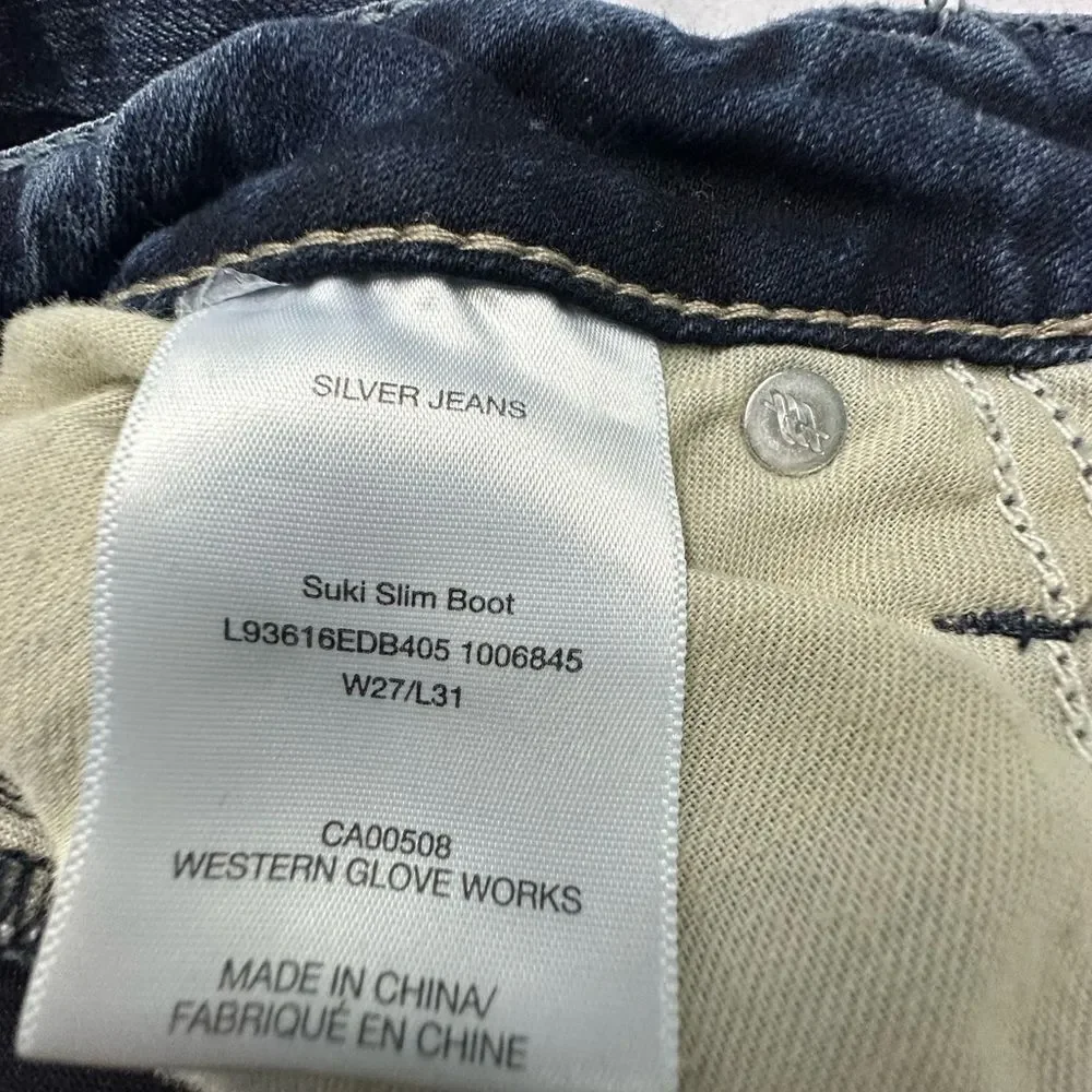 SILVER Suki Womens Jeans Denim Size 27 Slim Bootcut Whiskering Stretchy‎ - Picture 10 of 10